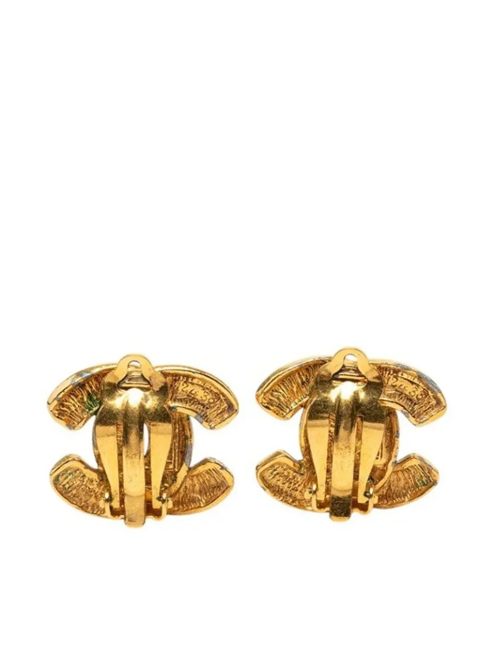 Chanel Quilted CC Logo Vintage Earrings Gold Plated